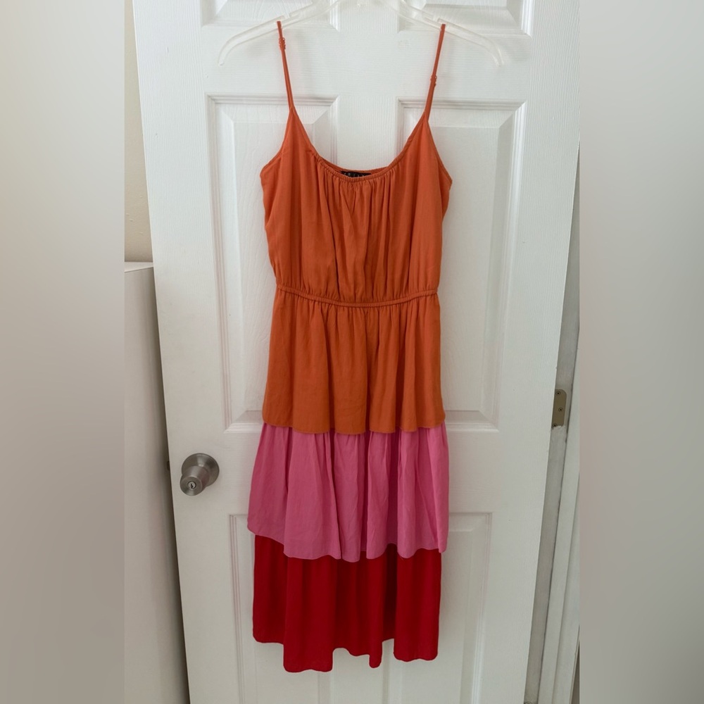 Orange and Pink Spaghetti Strap Sundress Casual